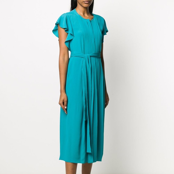 Escada laguna blue, ruffled sleeve pleated dress - Picture 3 of 6